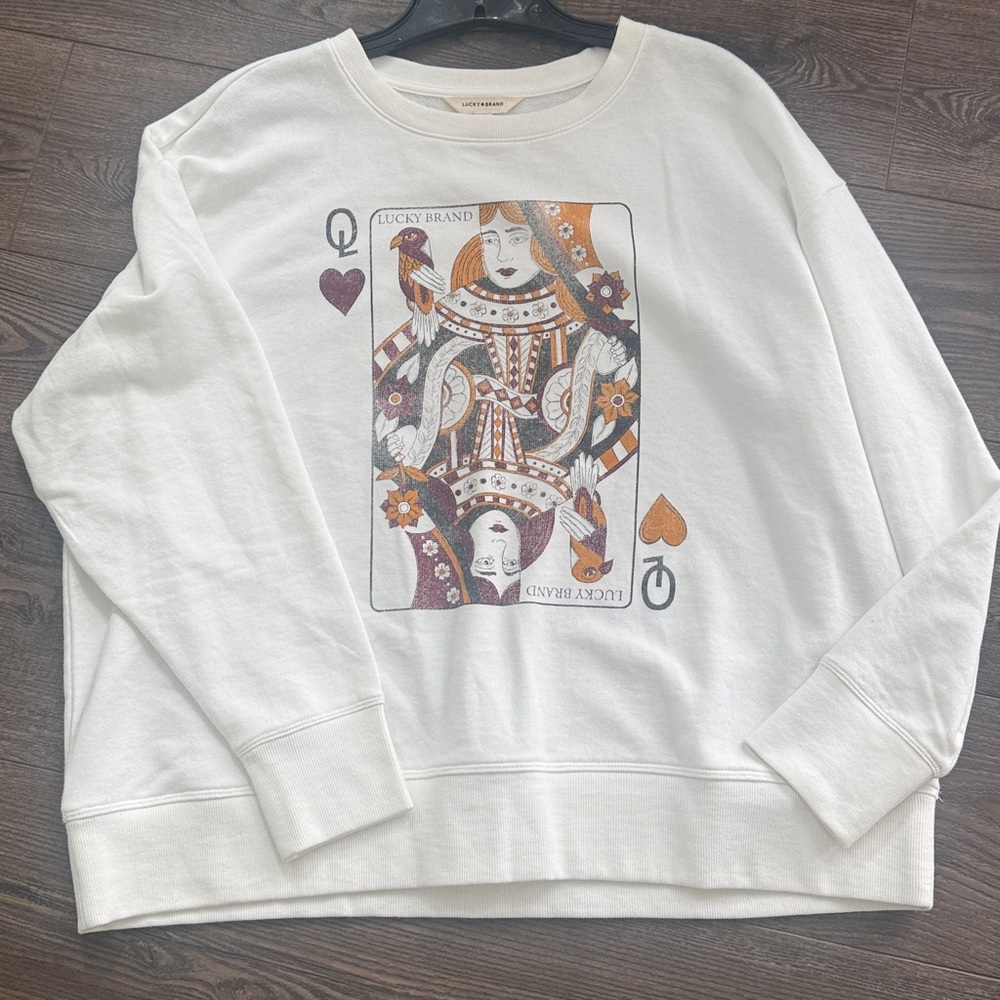 Lucky Brand Queen of Hearts crewneck sweatshirt Like New - Picture 2 of 7